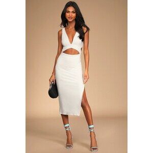 White Ribbed Cutout Bodycon Midi Dress - Size S